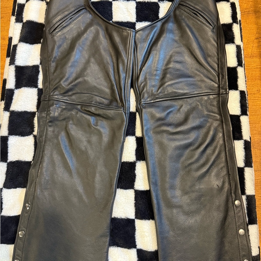 Men's Black Leather Motorcycle Chaps